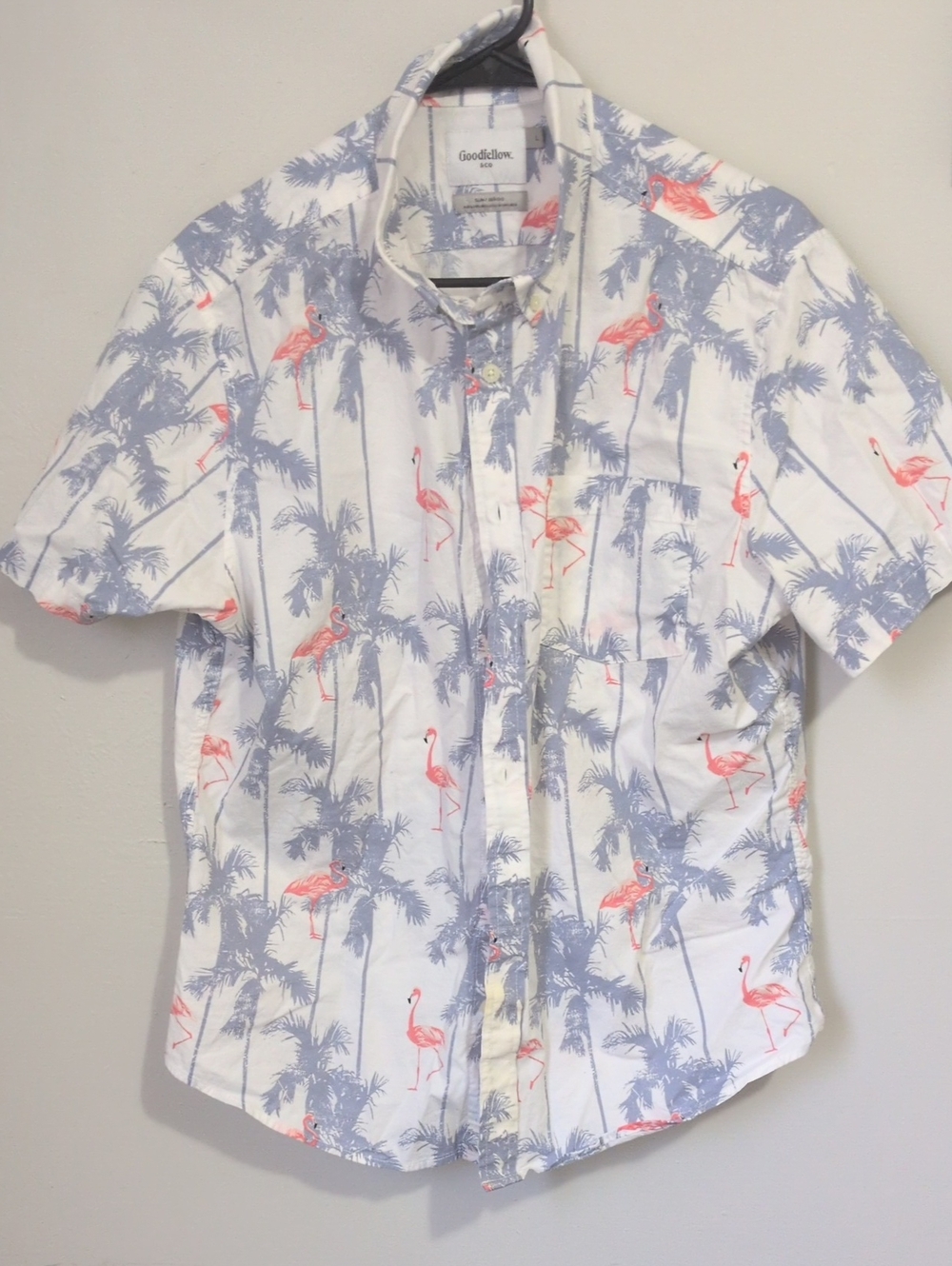 Goodfellow & Co Men's White Flamingo Print Short-Sleeve Shirt